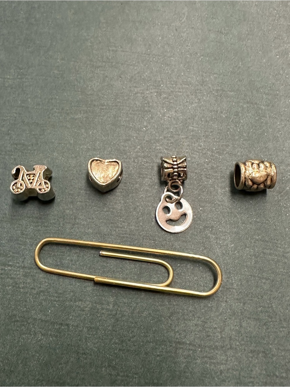 Silver Bike Bead Heart Bead Smiley Dangle And Heart Bead Charms B12